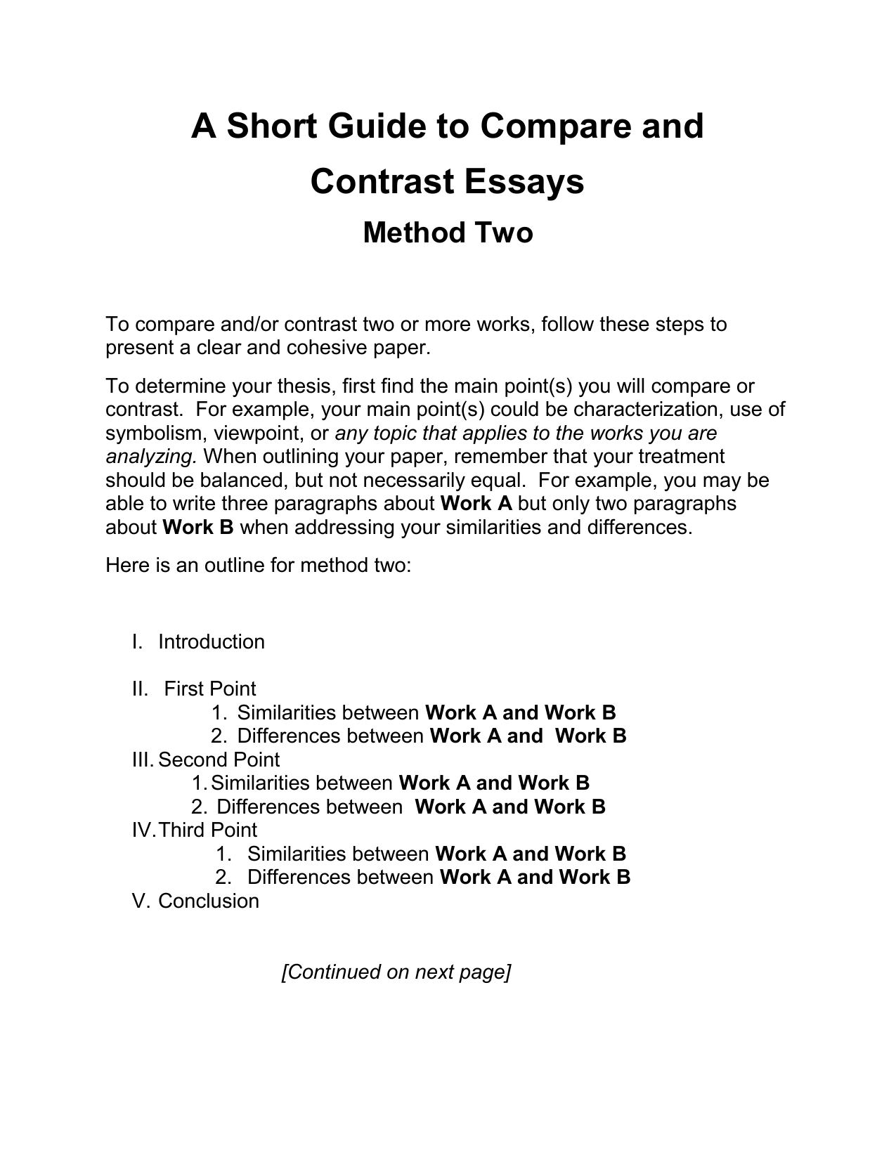 compare and contrast short story essay example