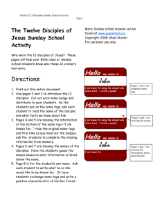 Sunday School Activity 522 Jesus Chooses the Twelve (12) Disciples