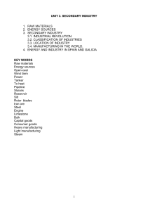 UNIT 3. SECONDARY INDUSTRY 1. RAW MATERIALS 2. ENERGY