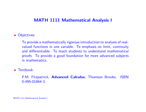 MATH 1111 Mathematical Analysis I