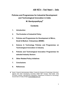 Policies and Programmes for Industrial Development and