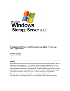 Introduction to Windows Storage Server 2003 Architecture and