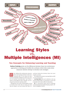 Learning Styles vs. Multiple Intelligences (MI)