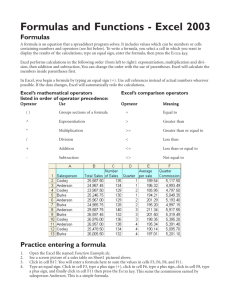 Formulas and Functions - Excel 2003