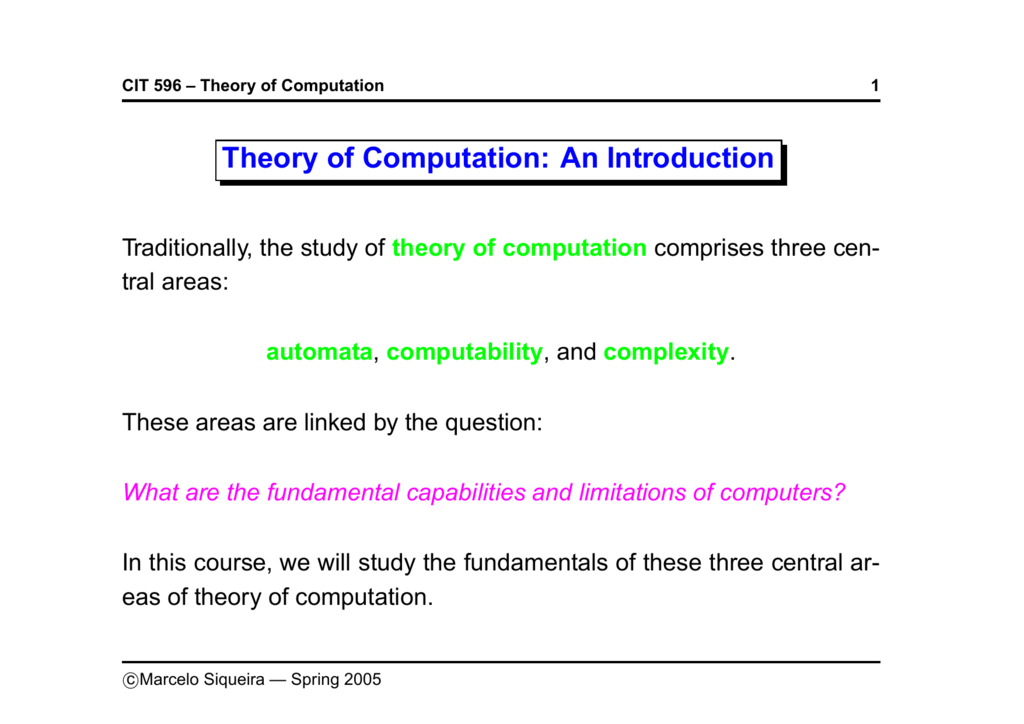theory of computation case study topics
