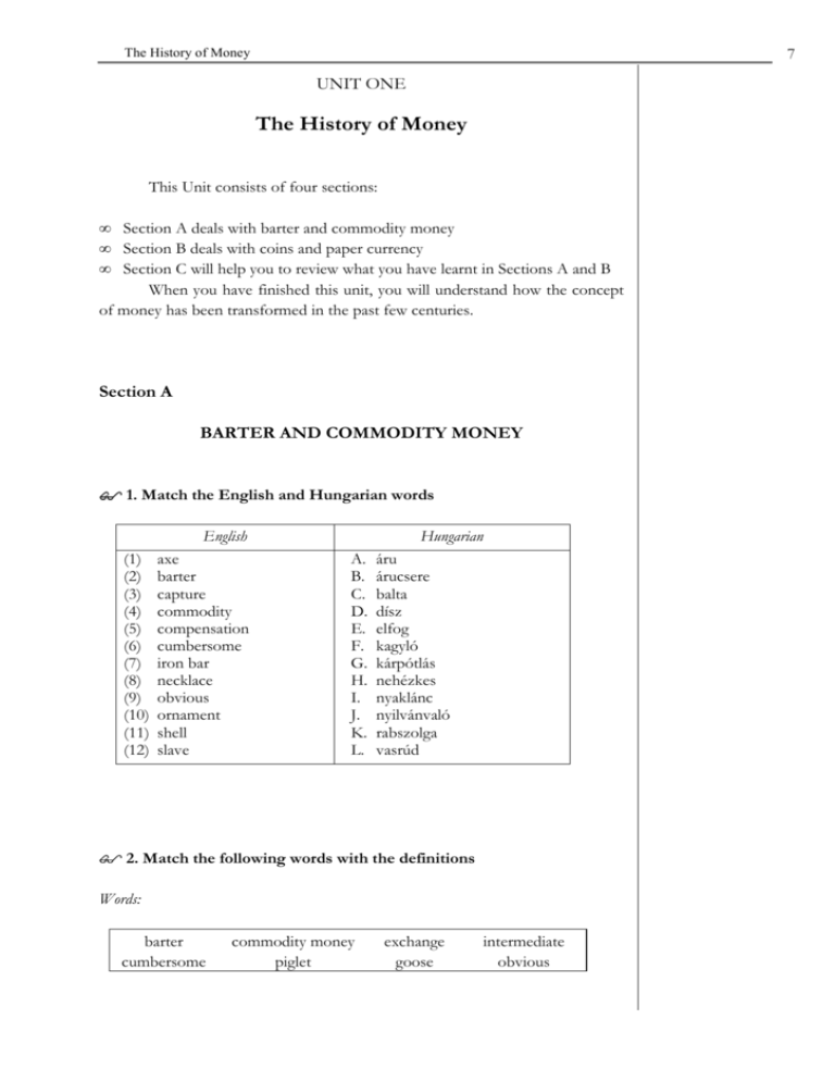the history of money worksheet answers