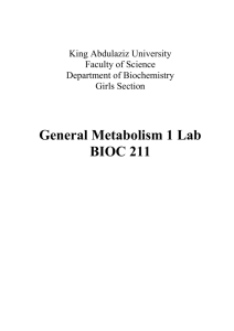 General Metabolism 1 Lab BIOC 211