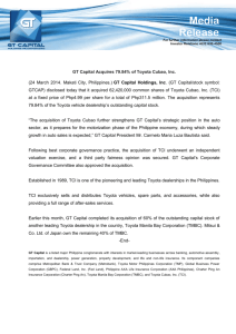 GT Capital Acquires 79.84% of Toyota Cubao, Inc.