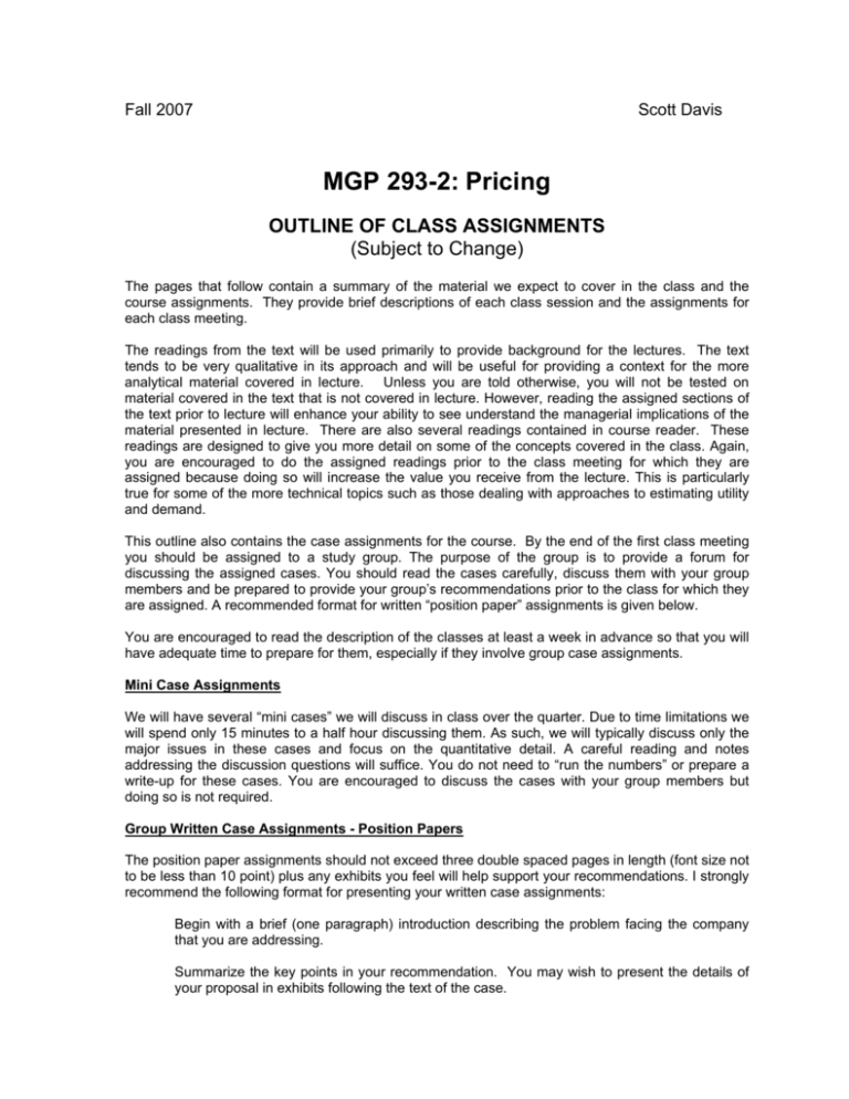 MGP 293 2: Pricing UC Davis Graduate School of Management