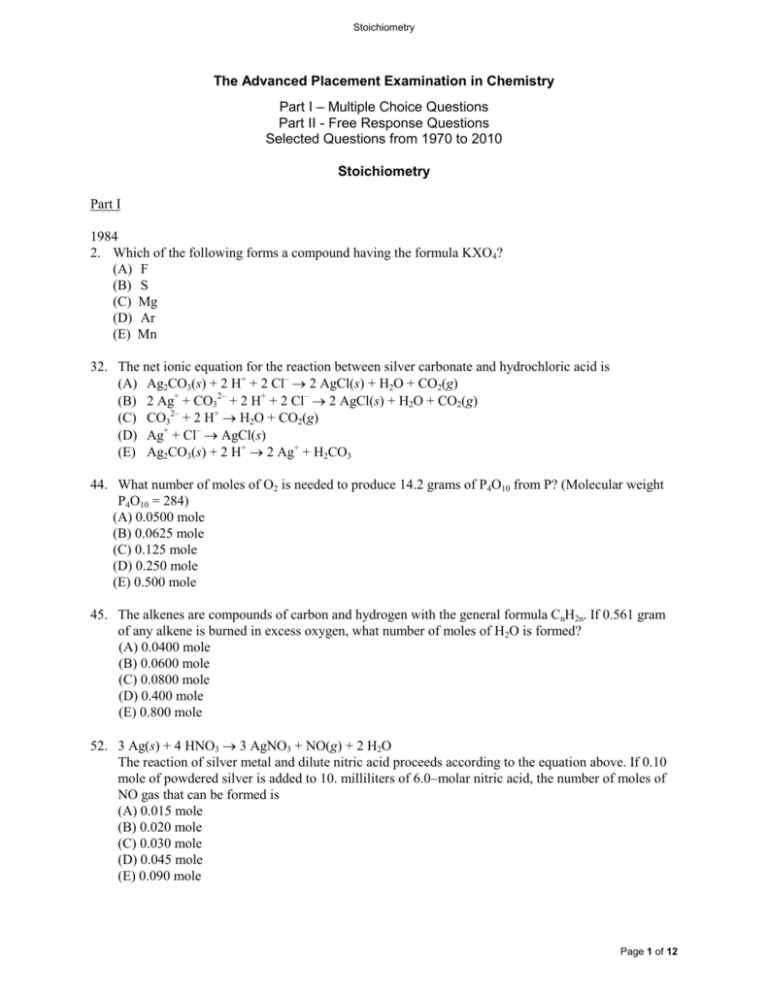 Stoichiometry Questions