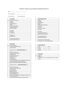 Rising 9th Grade Course Selection Worksheet 2013