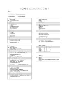 Rising 9th Grade Course Selection Worksheet 2015