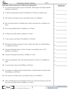 Milliliters Liters - Common Core Sheets