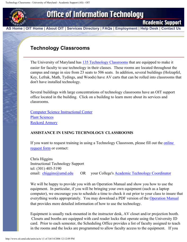 Technology Classrooms University Of Maryland