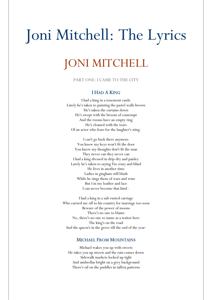 Joni Mitchell The Lyrics