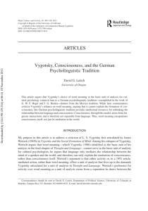 Vygotsky, Consciousness, and the German Psycholinguistic Tradition