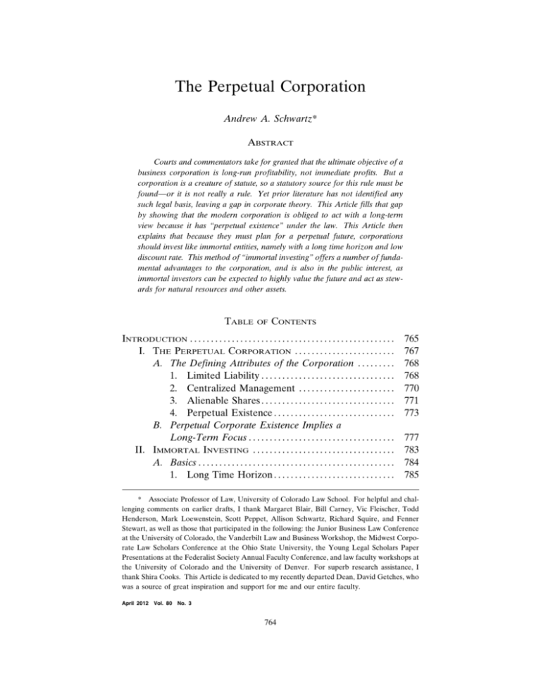 The Perpetual Corporation The Washington Law Review