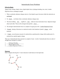 Intermolecular Forces Worksheet - SCH3U-CCVI
