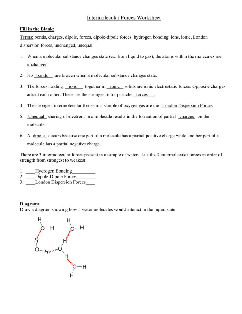 Intermolecular Forces Practice Worksheet