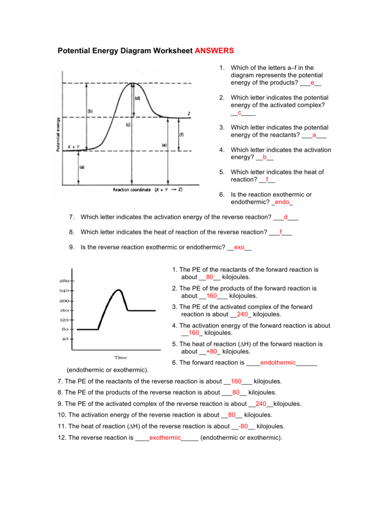 Potential Energy Diagram Worksheet ANSWERS