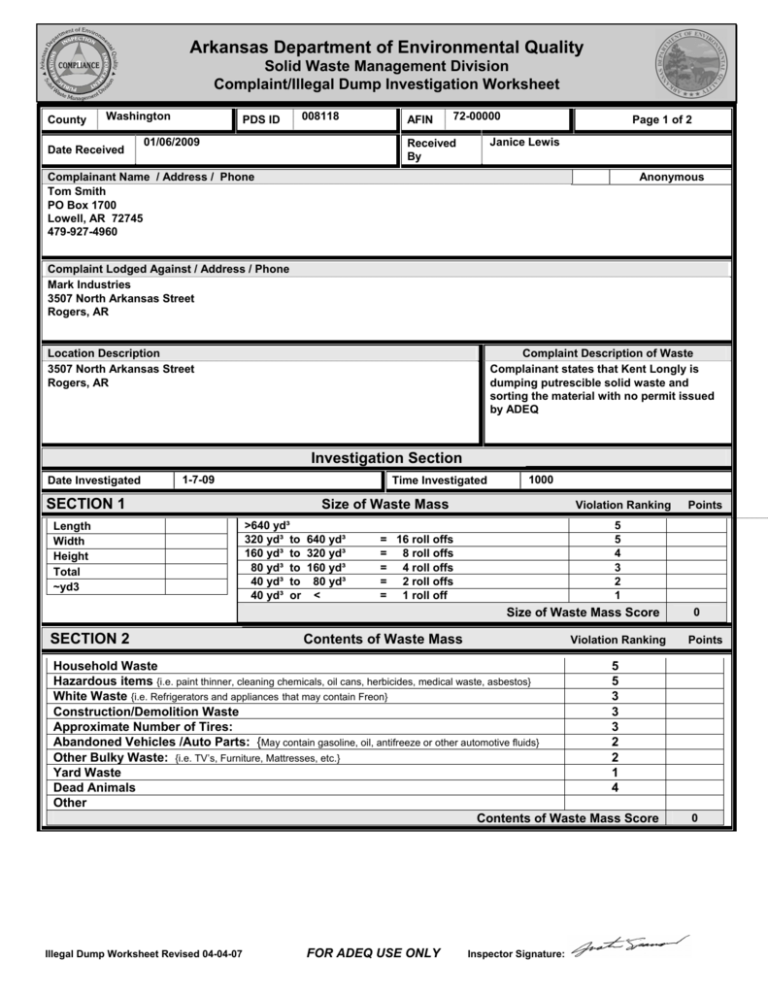 Arkansas Department Of Environmental Quality