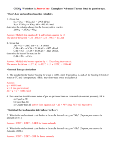 CH302: Worksheet 1c Answer key. Examples of Advanced Thermo