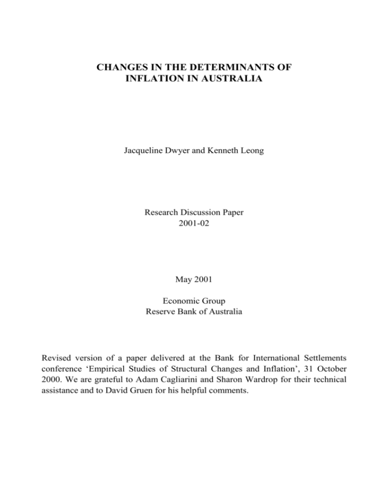 Changes in the Determinants of Inflation in Australia