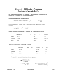 Chemistry 146 Lecture Problems Acetic Acid/Acetate Buffer