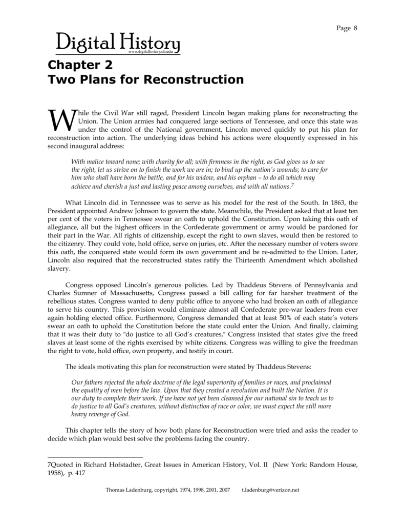 Reconstruction Plans Chart