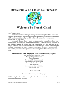 Bienvenue À La Classe De Français! Welcome To French Class!