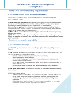 Mountain West Commercial Driving School Training Outline