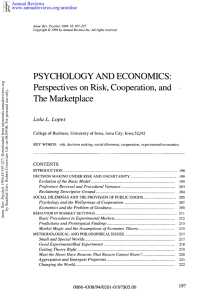 Psychology and Economics: Perspectives on Risk, Cooperation, and