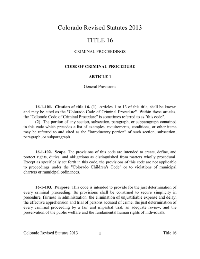 Colorado Revised Statutes 2013 TITLE 16