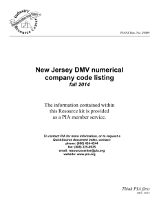 New Jersey DMV numerical company code listing