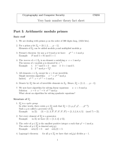 Very basic number theory fact sheet Part I