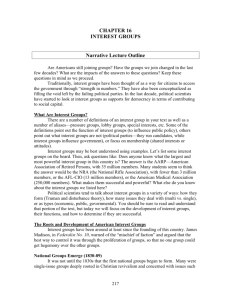 CHAPTER 16 INTEREST GROUPS Narrative Lecture Outline