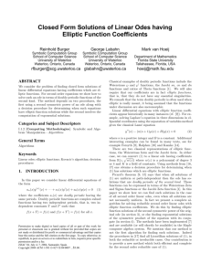 Closed Form Solutions of Linear Odes having Elliptic Function