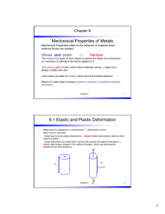 Mechanical Properties of Metals 6.1 Elastic and Plastic Deformation