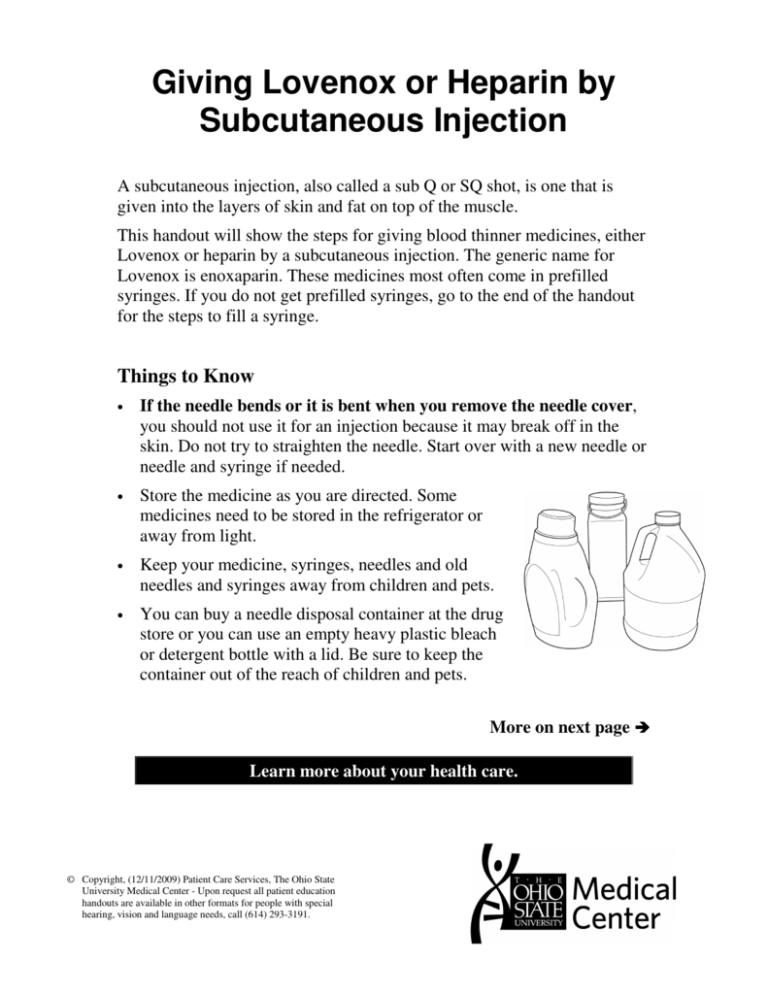 Giving Lovenox Or Heparin By Subcutaneous