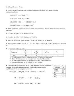 Worksheet - Acid-Base Theories