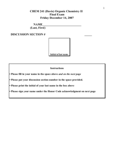 CHEM 241 (Davis) Organic Chemistry II Final Exam Friday