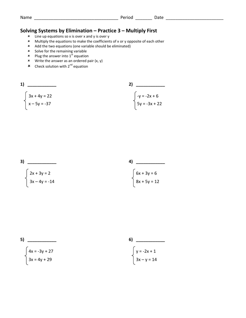 Algebra 2 Solving Systems Of Equations Answer Key Solving Systems Of Equations Elimination