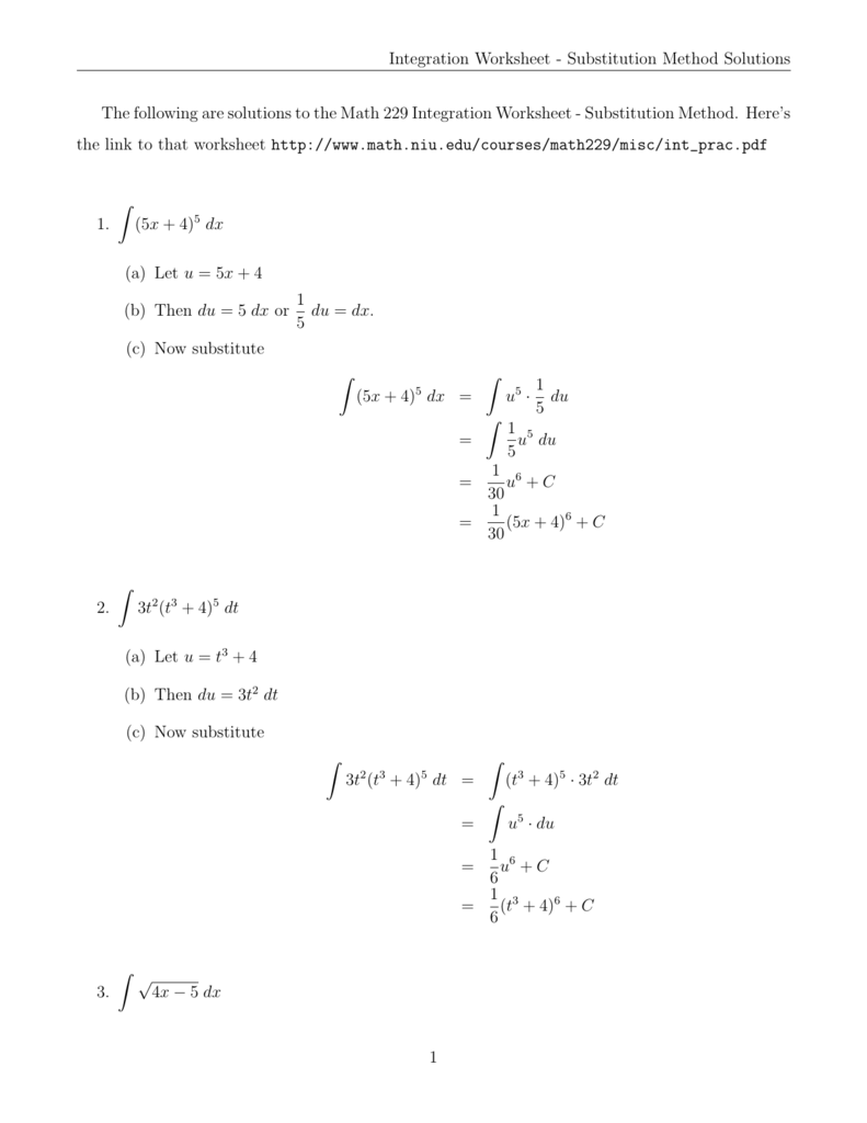 6 7 integration by substitution homework answers