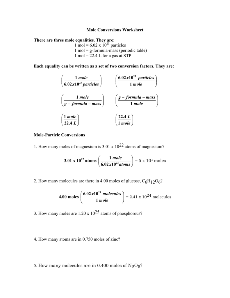 Mole Conversions Worksheet