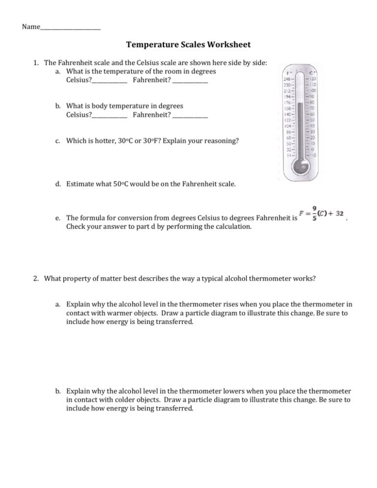 problem solving involving temperature worksheets