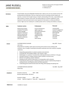 Customer service resume CV examples