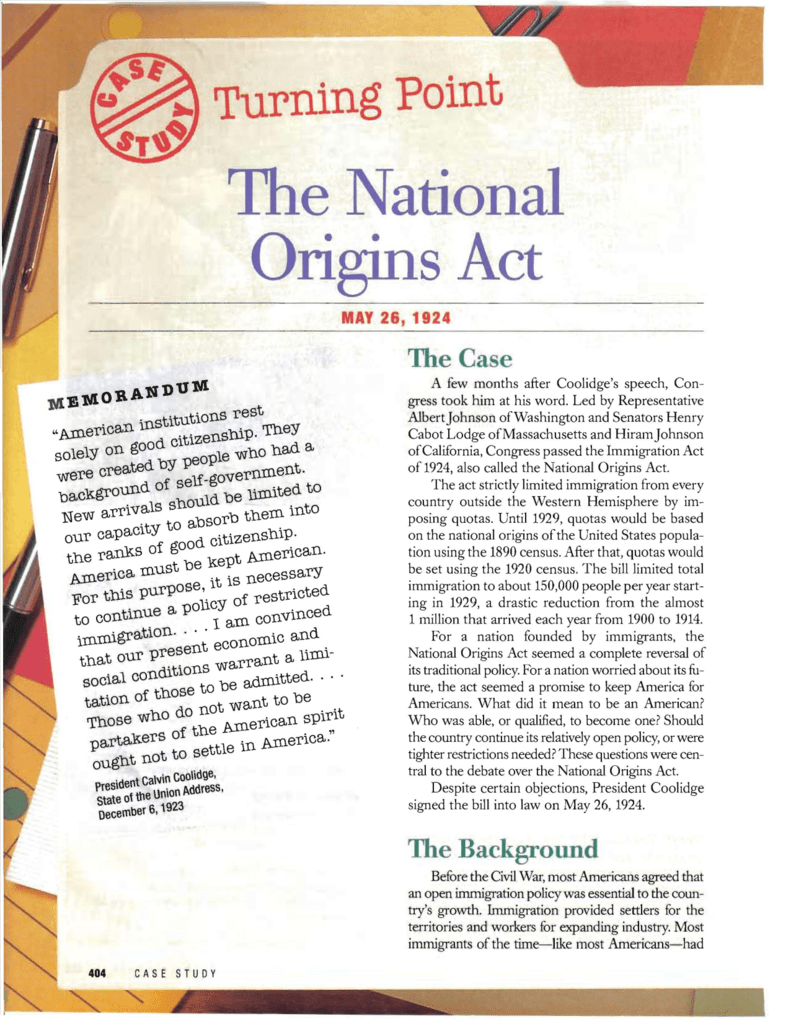 the national origins act