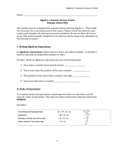 Algebra I Summer Review Packet -‐1