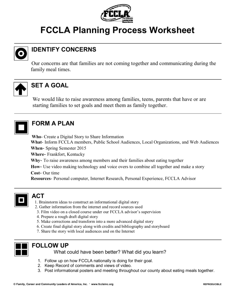  FCCLA Planning Process Worksheet IDENTIFY CONCERNS