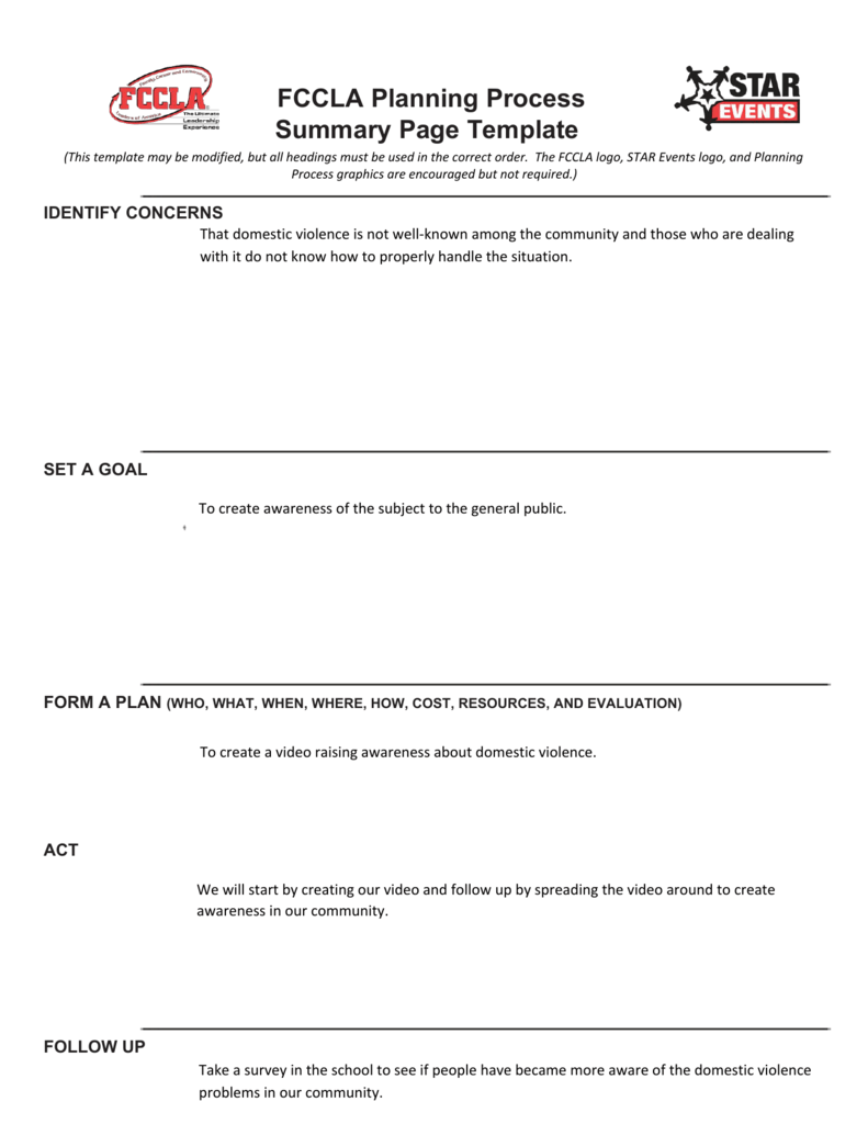 Fccla Planning Process Template